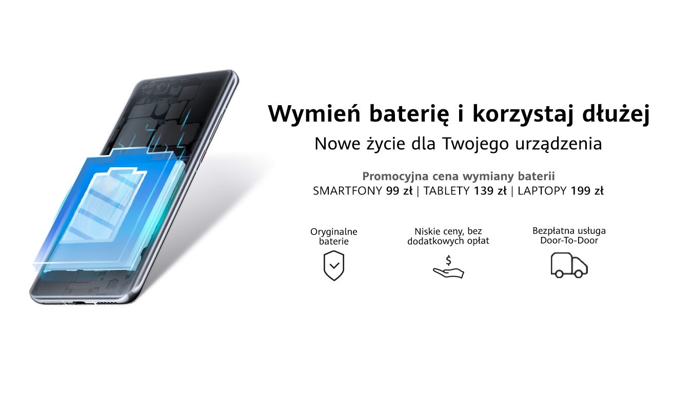 promocja Huawei wymiana baterii w smartfonie tablecie laptopie niższa cena