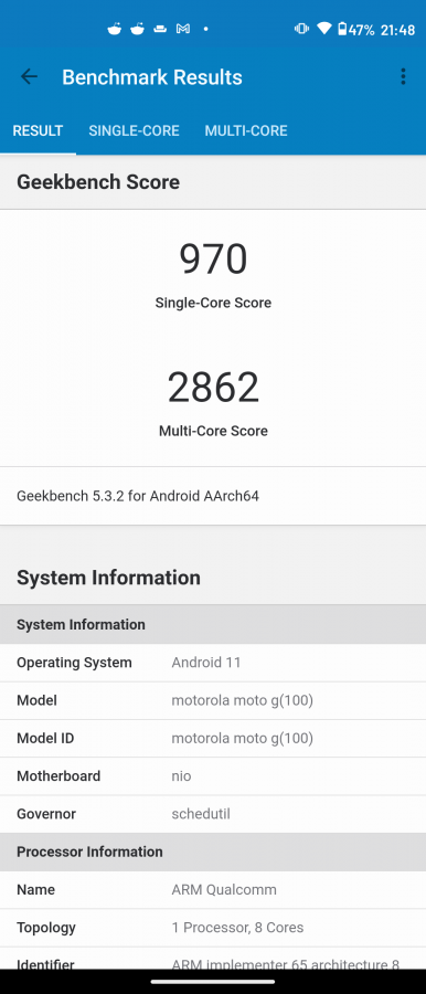 Recenzja Motorola Moto G100 - Wyniki benchmarków - fot. Tabletowo.pl