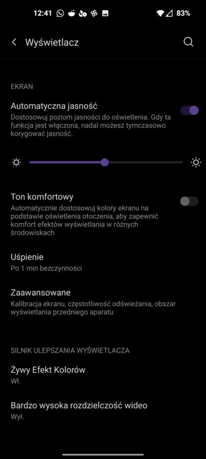 Recenzja OnePlus 9 5G - Ustawienia ekranu OxygenOS 11 - fot. Tabletowo.pl