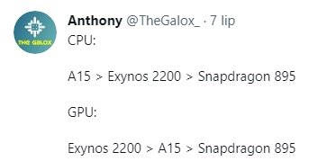Exynos 2200 Apple A15 Qualcomm Snapdragon 895