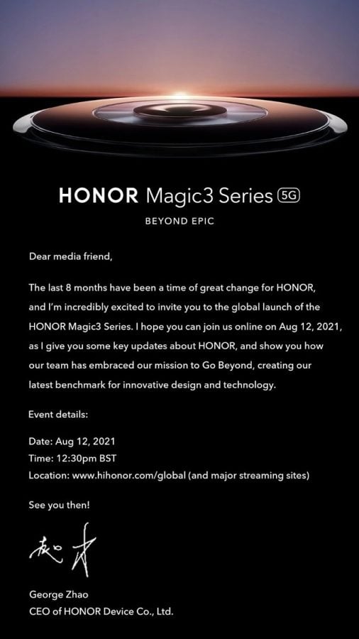 Honor Magic 3 zaproszenie na premierę