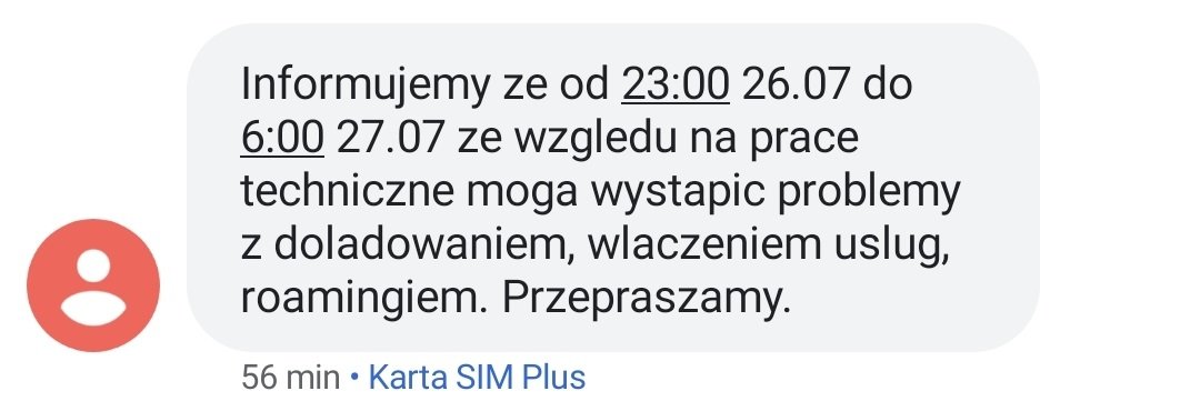 Plus prace serwisowe 26-27 lipca 2021 roku