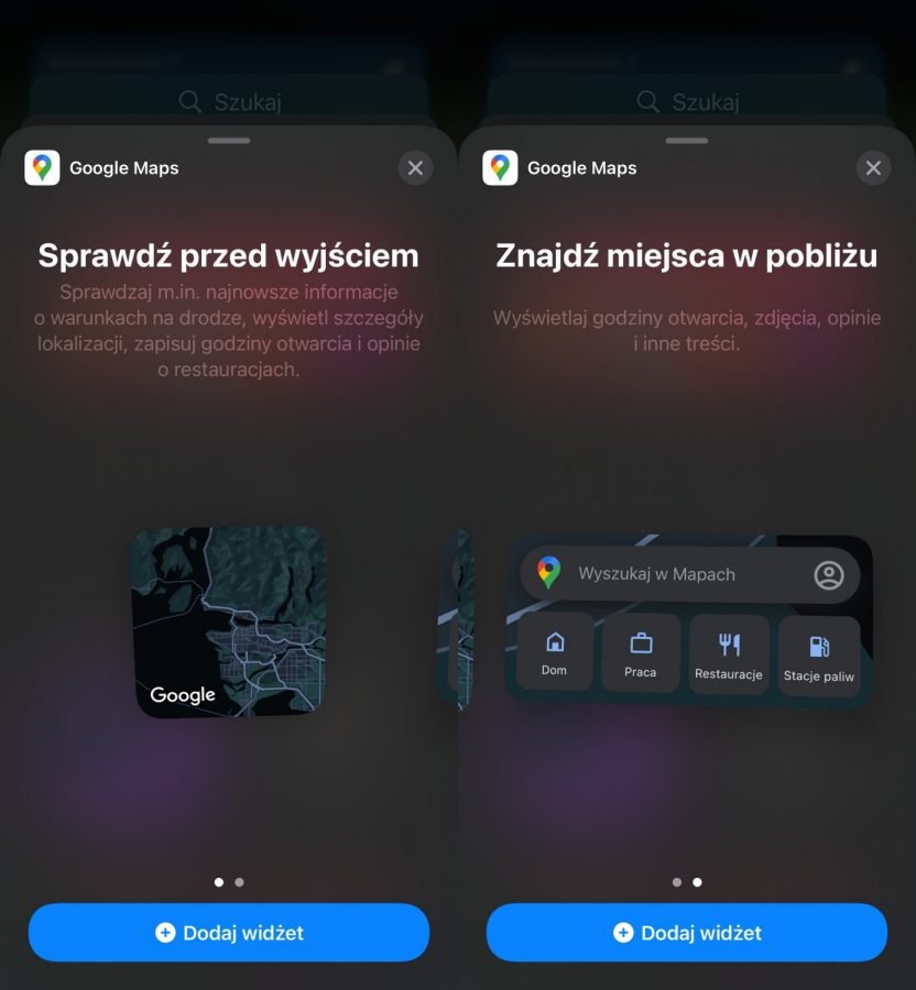 Mapy Google iOS widżety