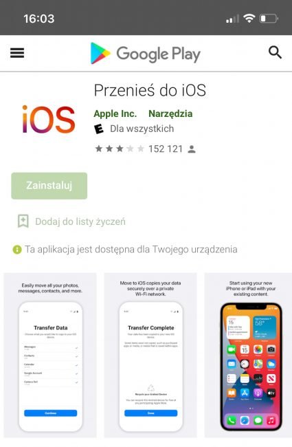 Switch to Android odpowiedzią na Przenieś do iOS