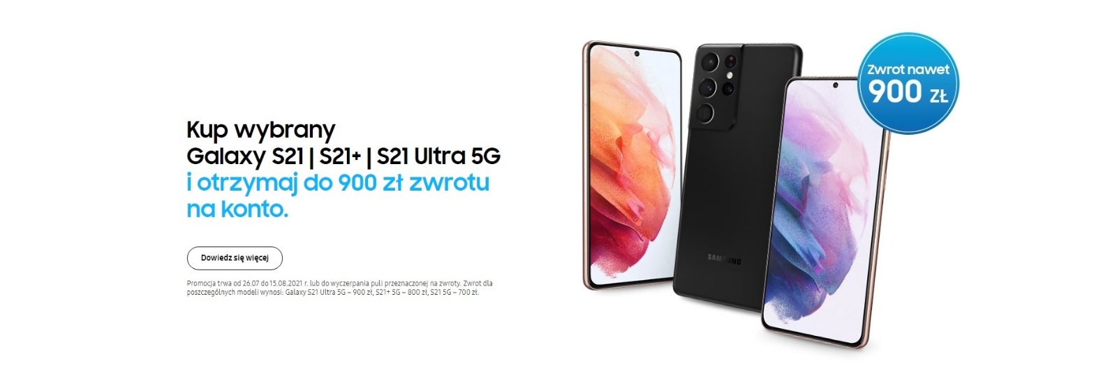 promocja do 900 złotych zwrotu po zakupie Galaxy S21