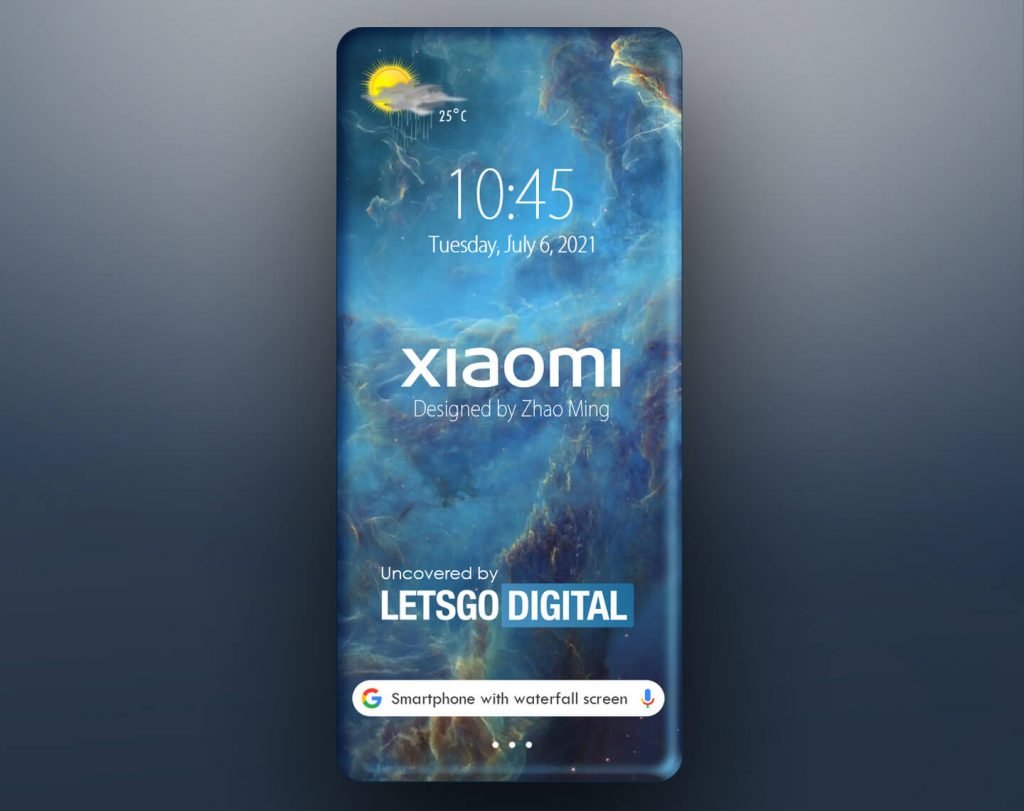 smartfon xiaomi z poczwórnie zakrzywionym wodospadowym ekranem koncept quad curved waterfall display concpet art