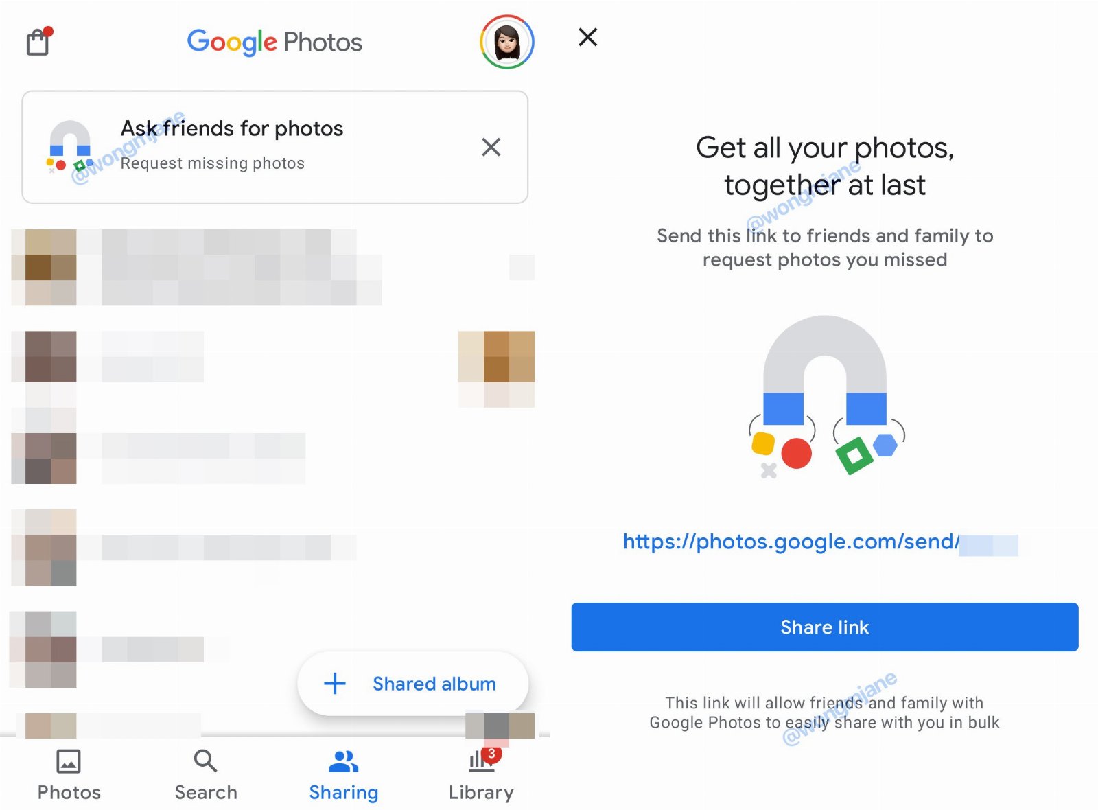 opcja poproś znajomych o zdjęcia w aplikacji zdjęcia google