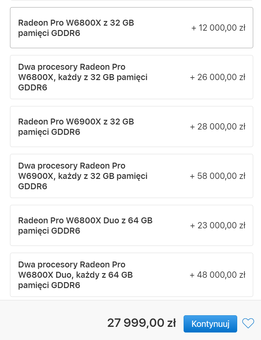 karty z serii Radeon PRO W6000X w komputerach Apple Mac Pro