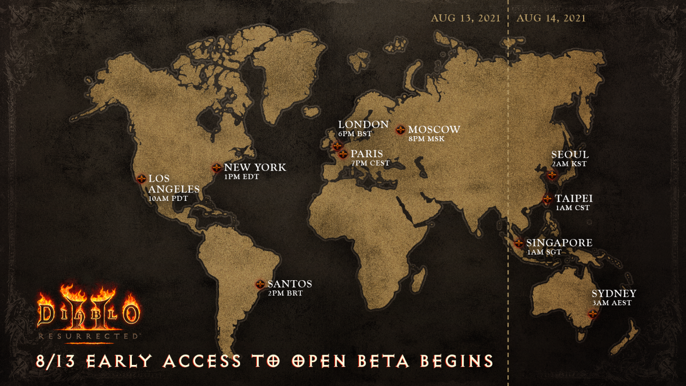 Mapa dostępów do bety Diablo II Resurrected