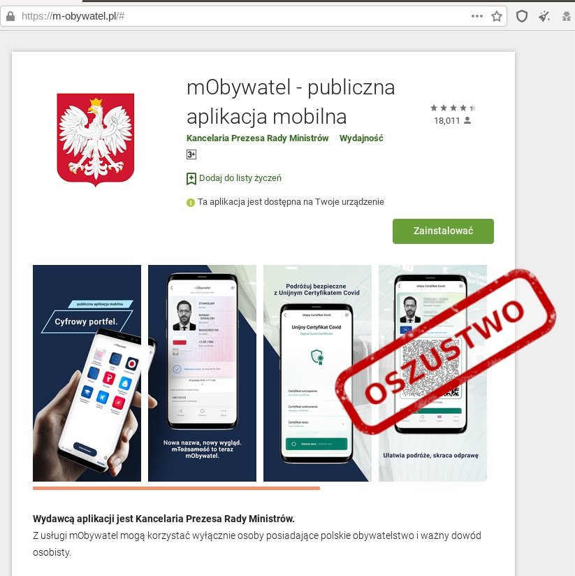 fałszywa aplikacja mObywatel