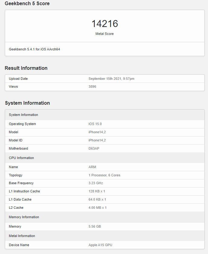 Apple A15 Bionic Geekbench