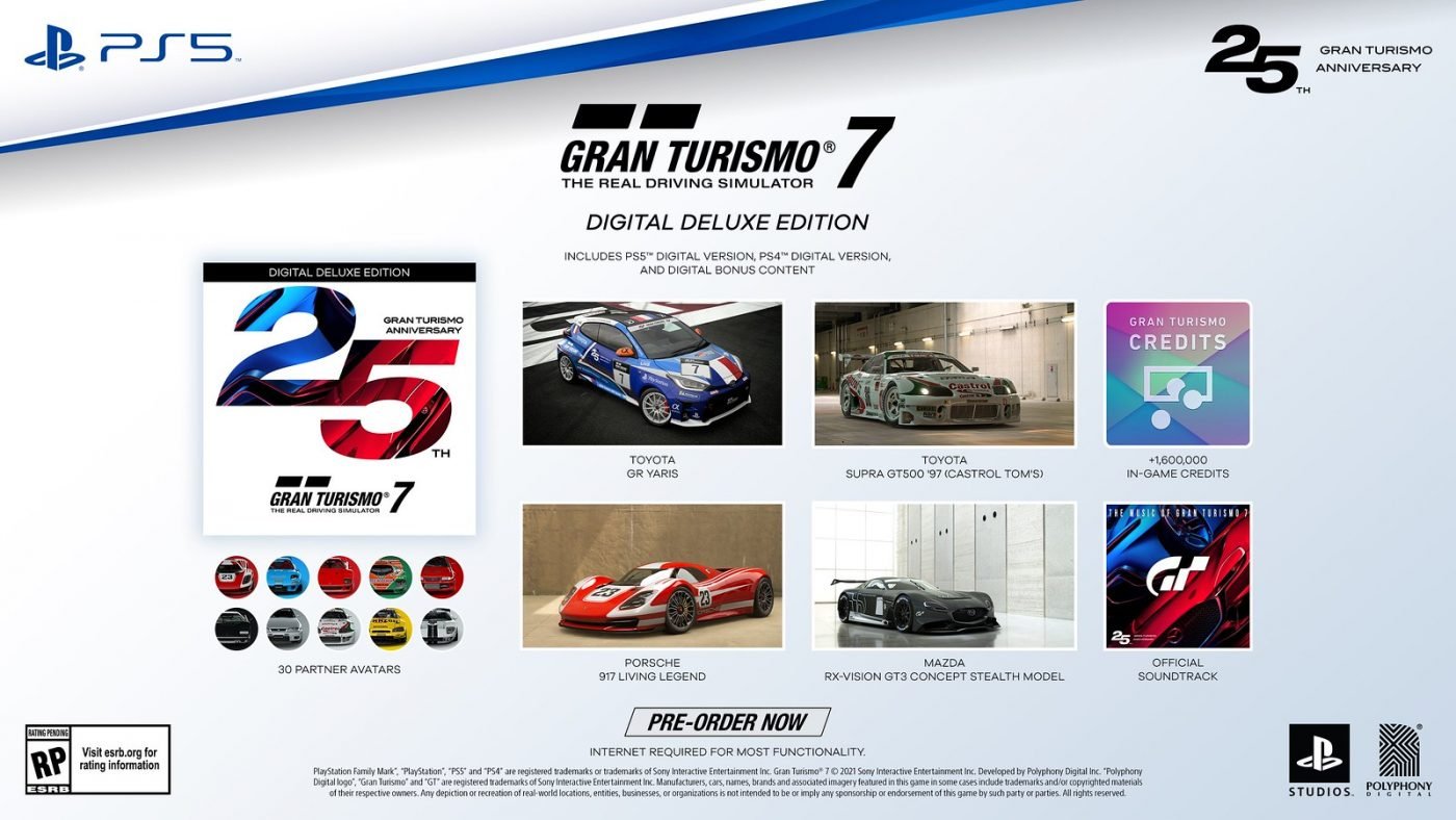 Zawartość Gran Turismo 7 Digital Deluxe Edition (źródło: PlayStation Blog)