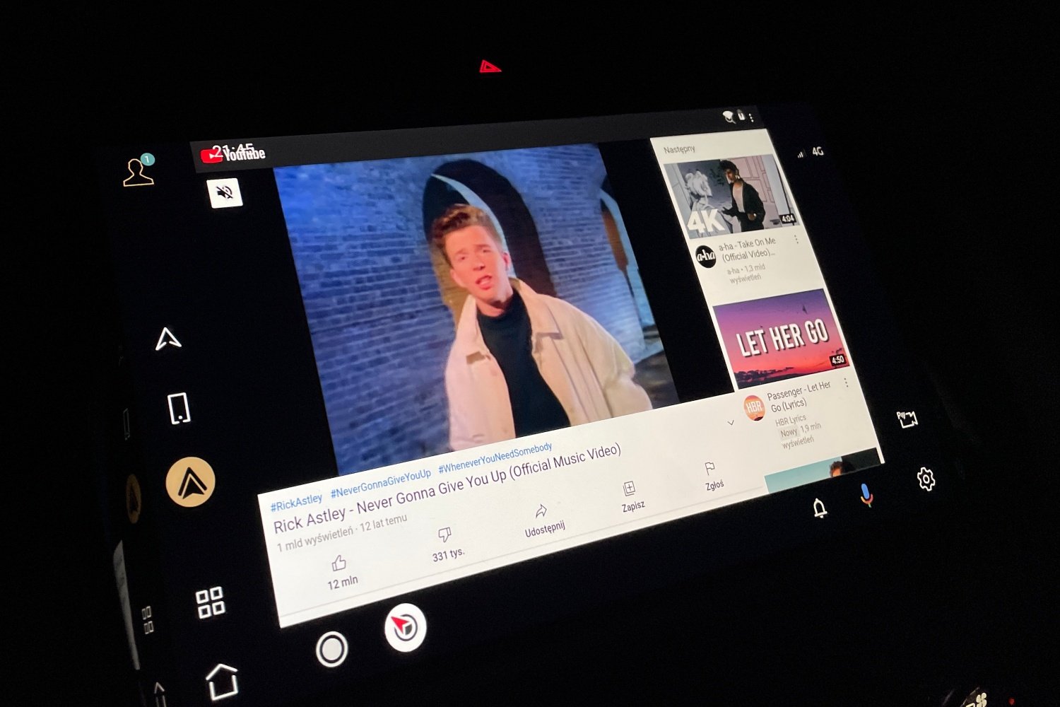 Android Auto Never Gonna Give You Up