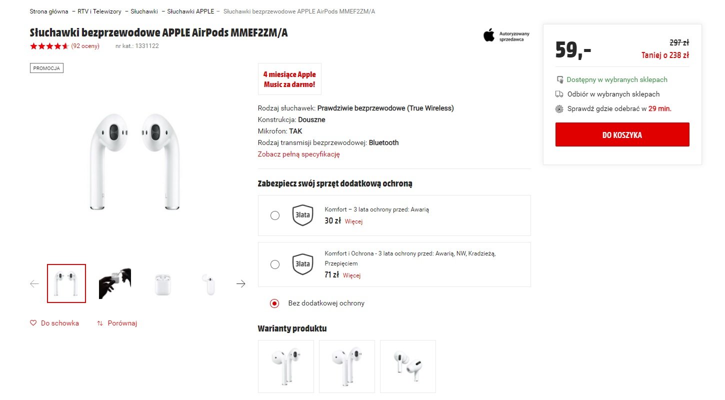 Apple AirPods za 59 złotych Media Markt