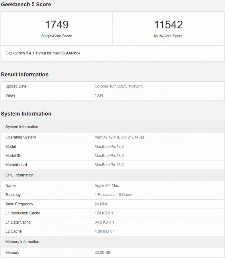 Apple M1 Max Geekbench