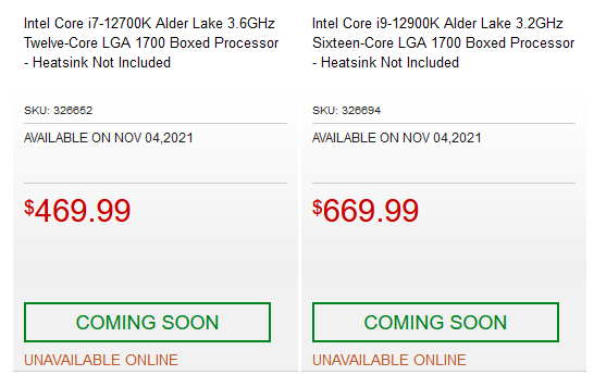 Intel Alder Lake ceny micro center