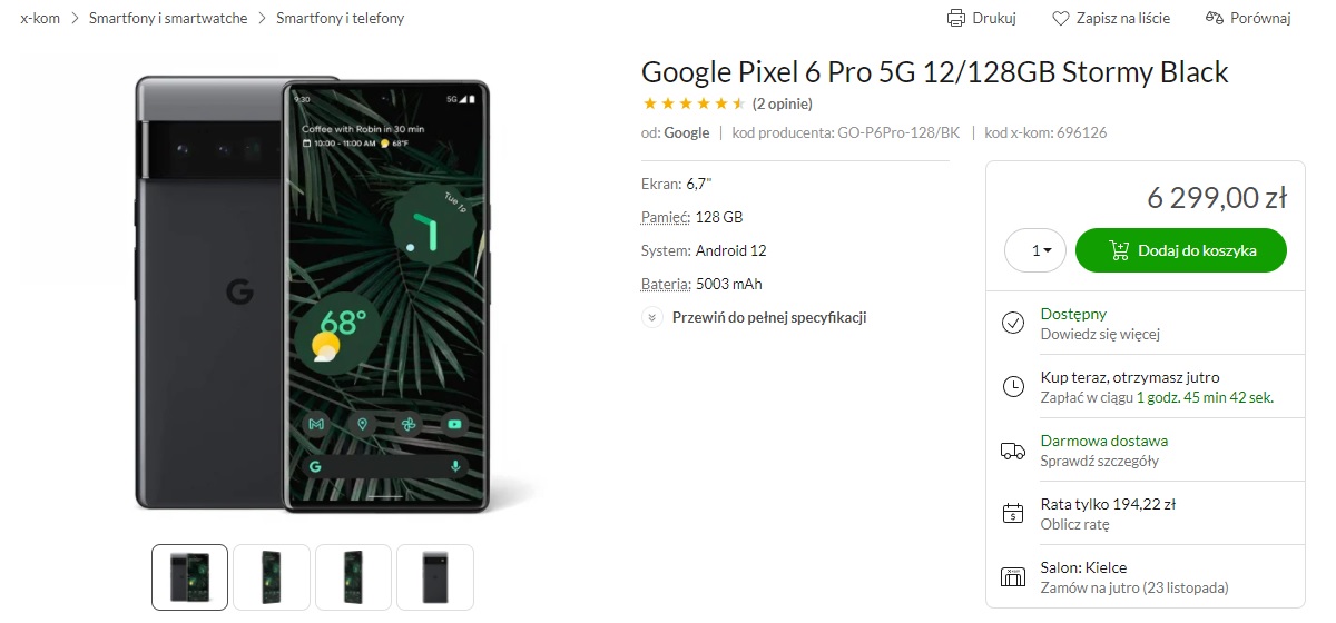 Google Pixel 6 Pro 12 GB/128 GB za 6299 złotych w sklepie x-kom