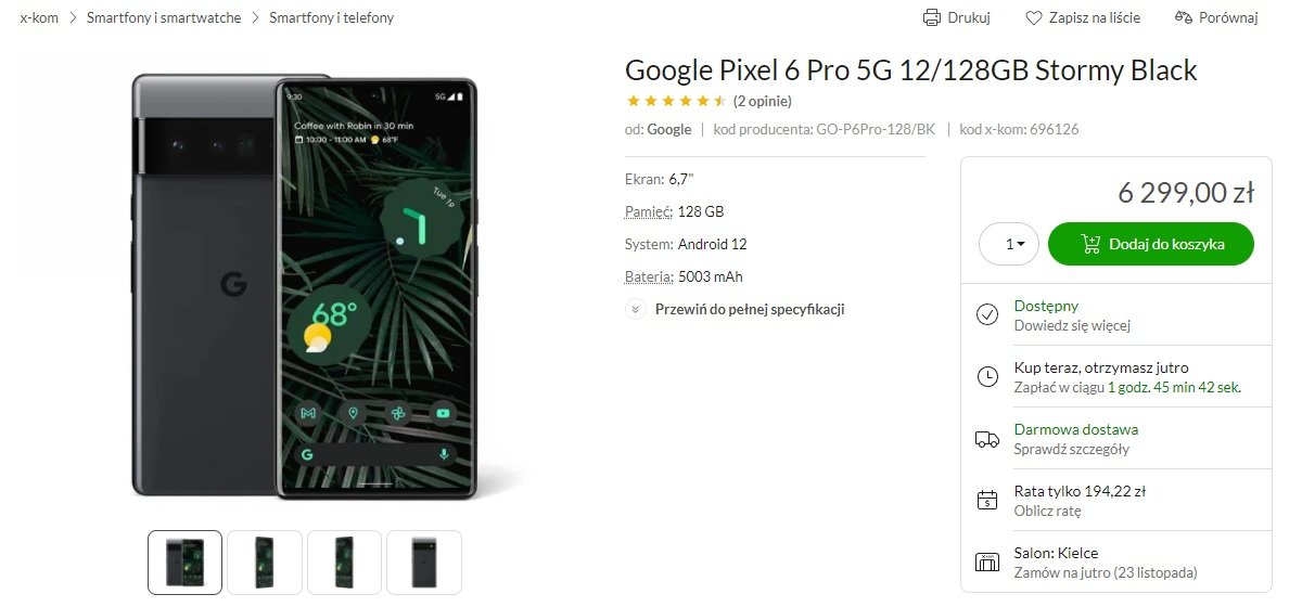Google Pixel 6 Pro 12 GB/128 GB za 6299 złotych w sklepie x-kom