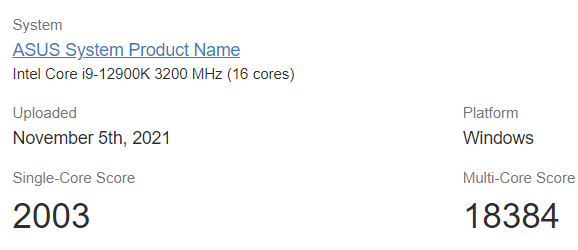 Intel Alder Lake Core i9-12900K geekbench