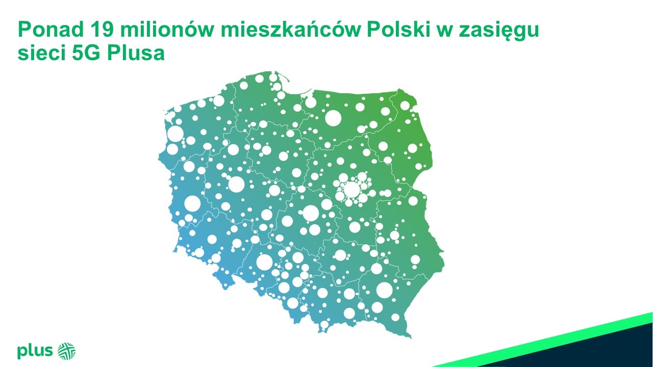 5G Plus zasięg grudzień 2021 19 mln mieszkańców Polski