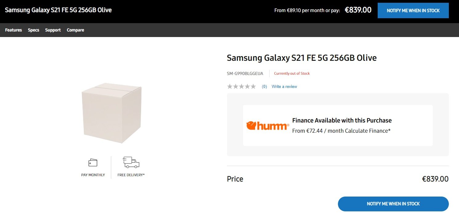 Samsung Galaxy S21 FE 5G 256 GB cena