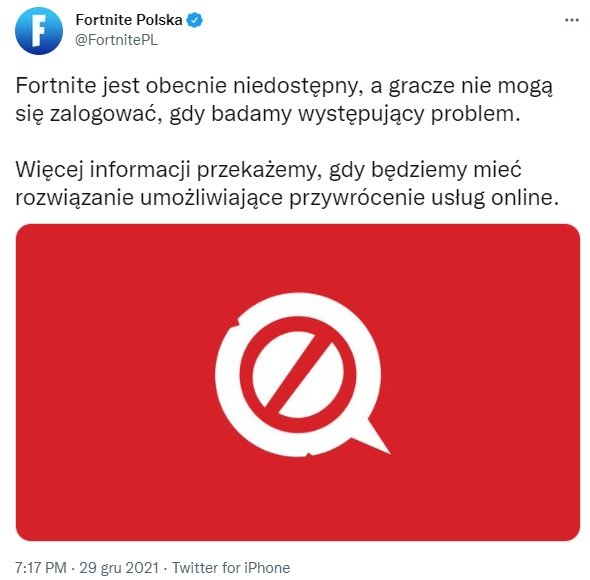awaria Fortnite nie działa 29.12.2021