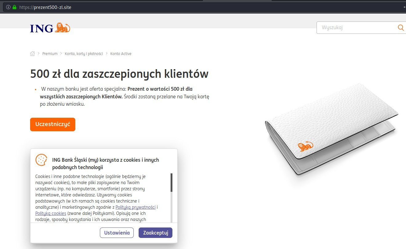 oszustwo 500 złotych dla zaszczepionych klientów ING Bank Śląski