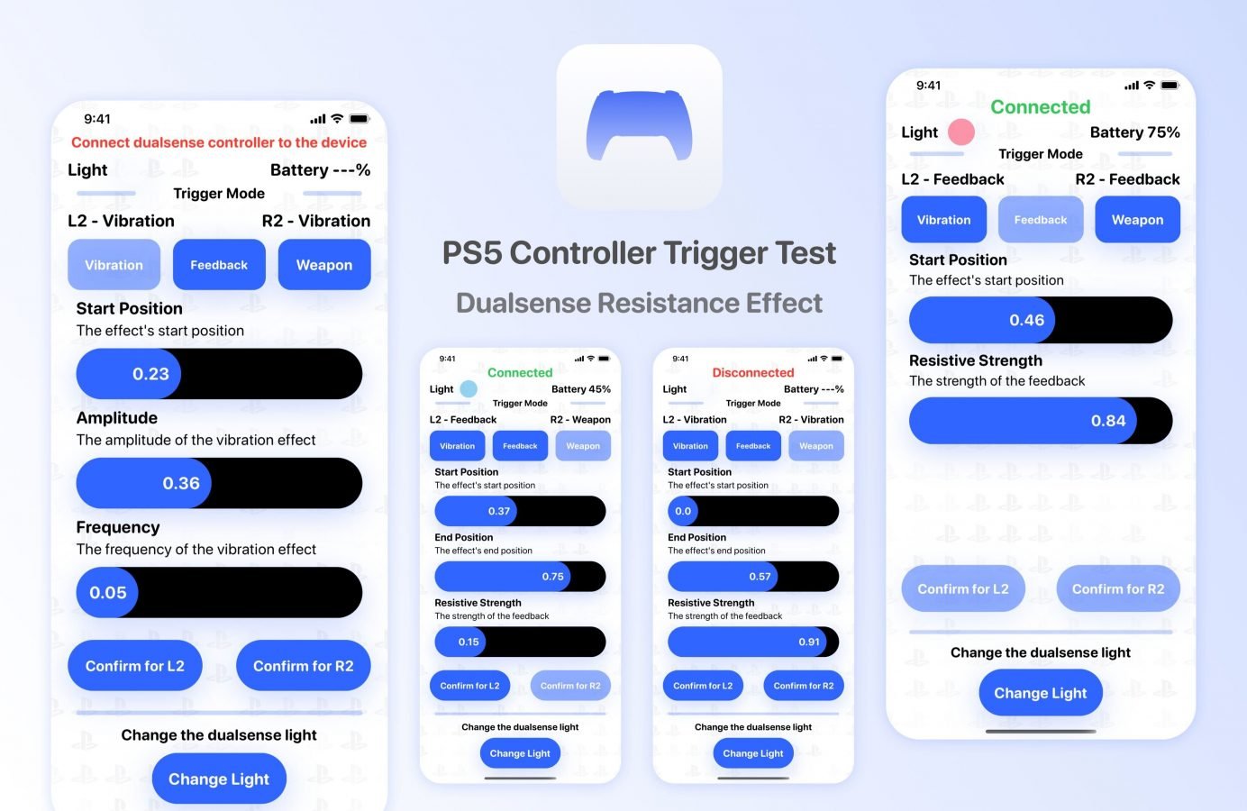 Aplikacja do testów kontrolera Dual Sense pozwala przetestować wszystkie najwazniejsze funkcje pada (źródło: Rihab Mehboob)