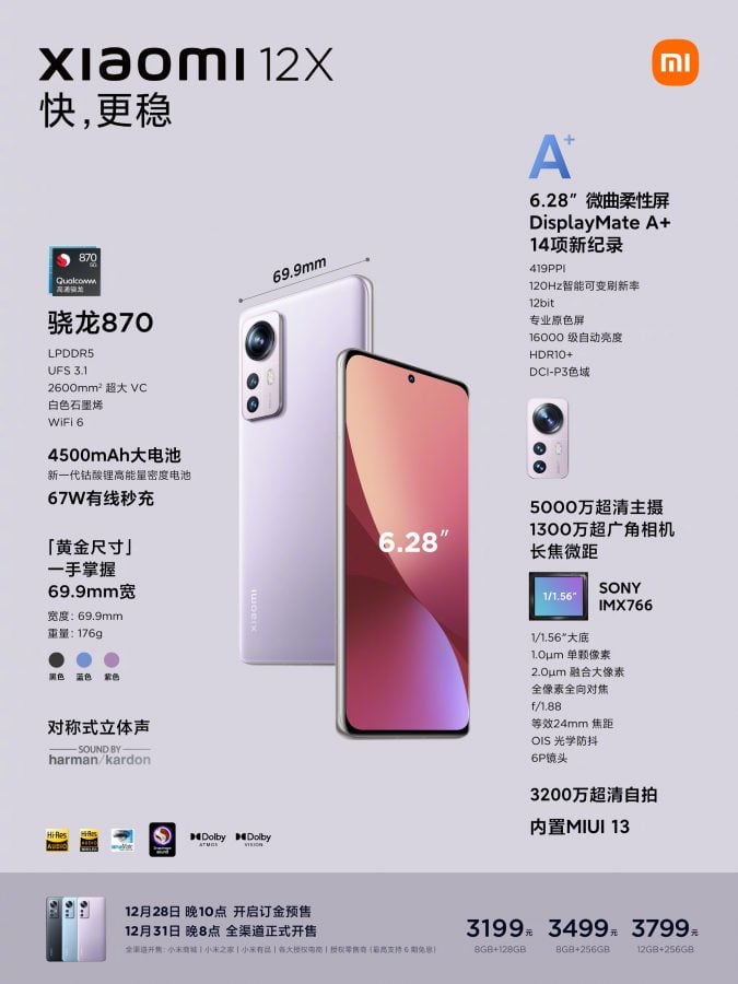 specyfikacja Xiaomi 12X