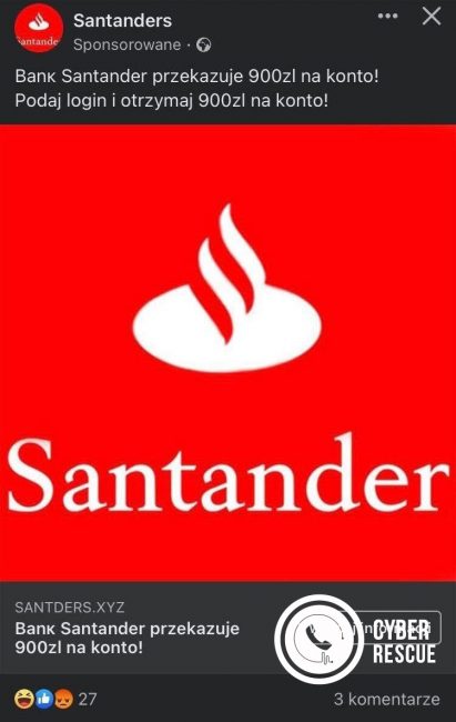 900 złotych za podanie loginu do banku Santander Santanders