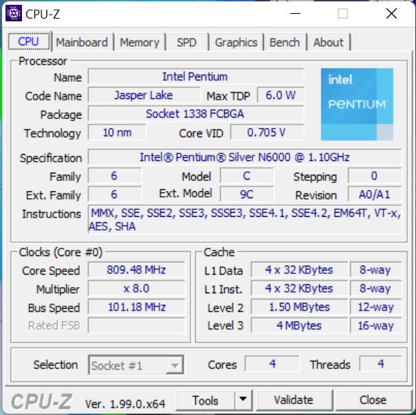 Asus Vivobook Slate CPU-Z