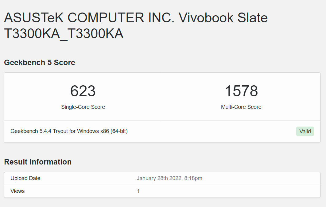 Asus Vivobook Slate Geekbench 5