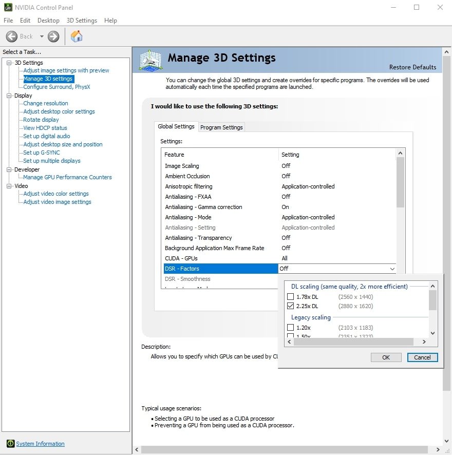 NVIDIA DLDSR Control Panel