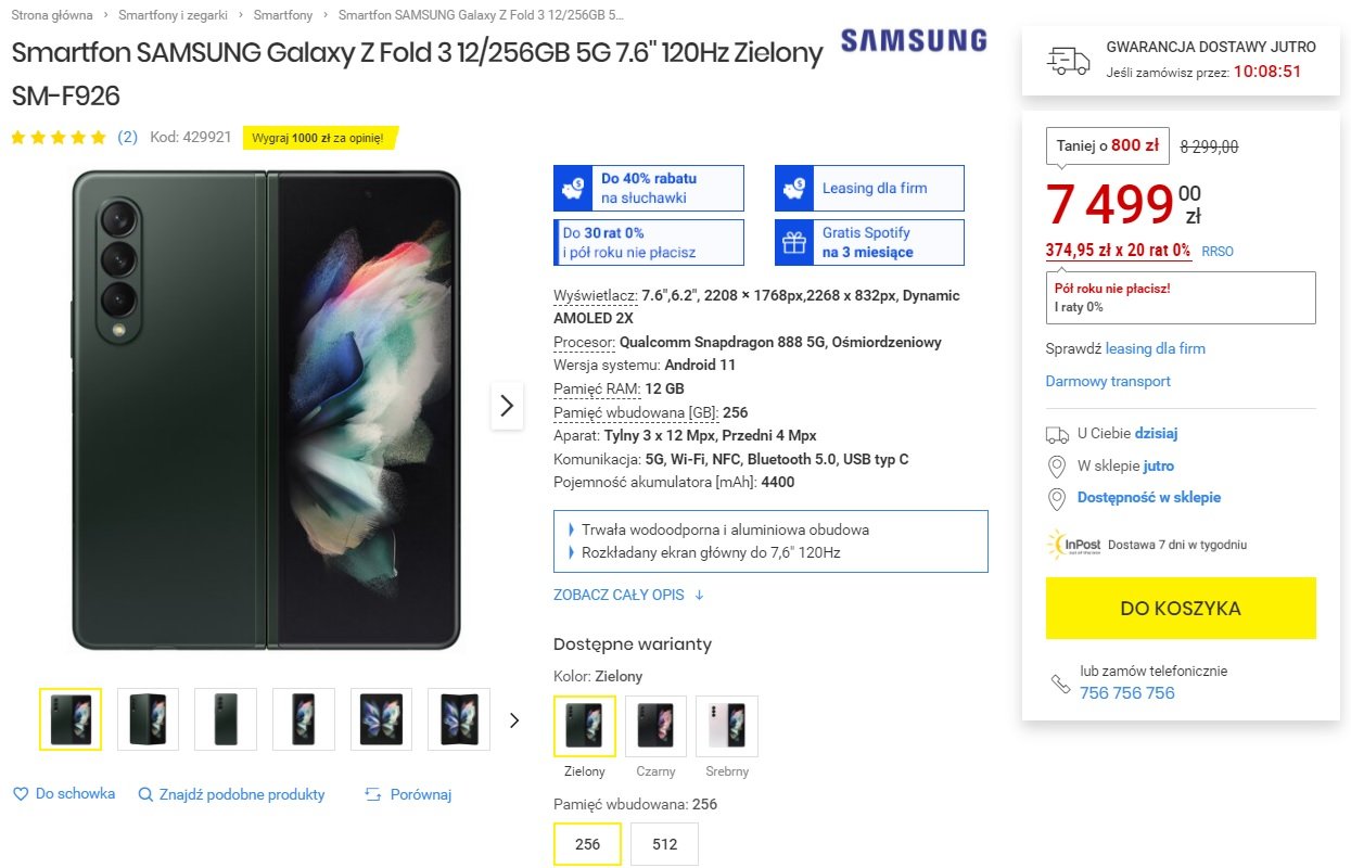 promocja Samsung Galaxy Z Fold 3 800 złotych taniej Media Expert