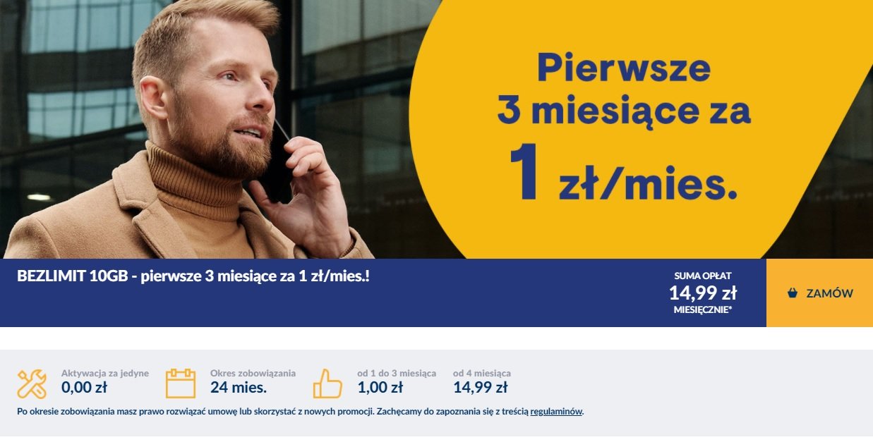 promocja Vectra abonament komórkowy telefoniczny BEZLIMIT 10 GB za 14,99 złotych miesięcznie