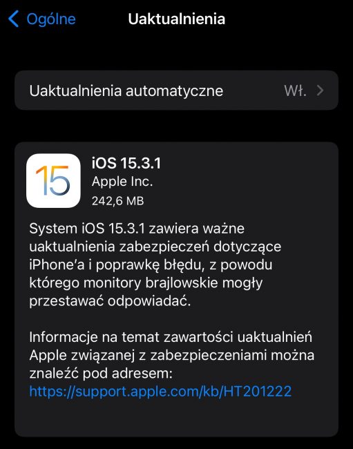 aktualizacja iOS 15.3.1 fot. Tabletowo.pl