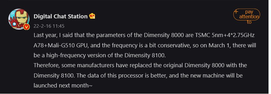 MediaTek Dimensity 8100 specyfikacja