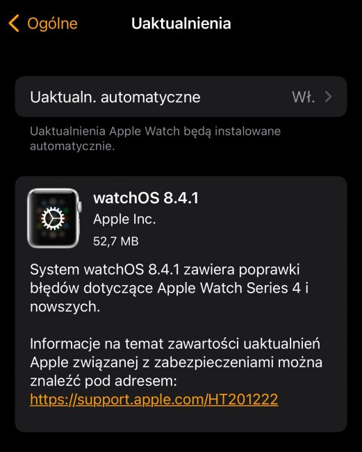 Apple watchOS 8.4.1 aktualizacja