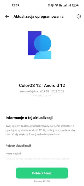 aktualizacja Android 12 ColorOS 12 OPPO Reno 6 Pro 5G