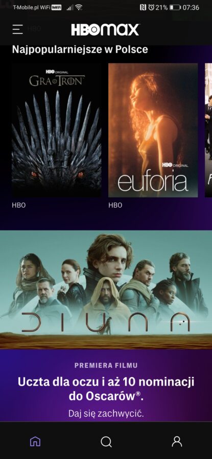HBO Max zrzut ekranu ze smartfona