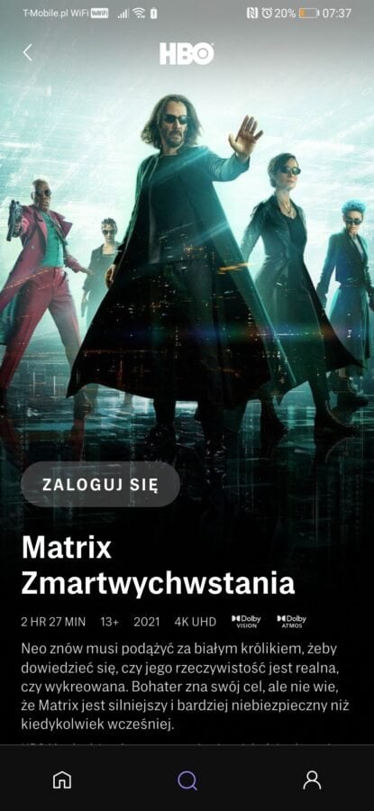 HBO Max zrzut ekranu ze smartfona