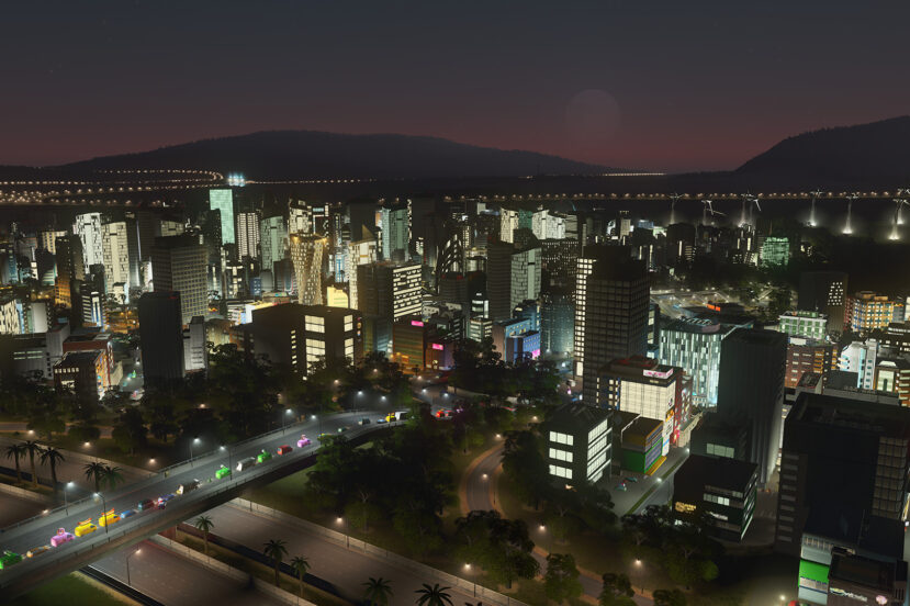 cities skylines miasto nocą