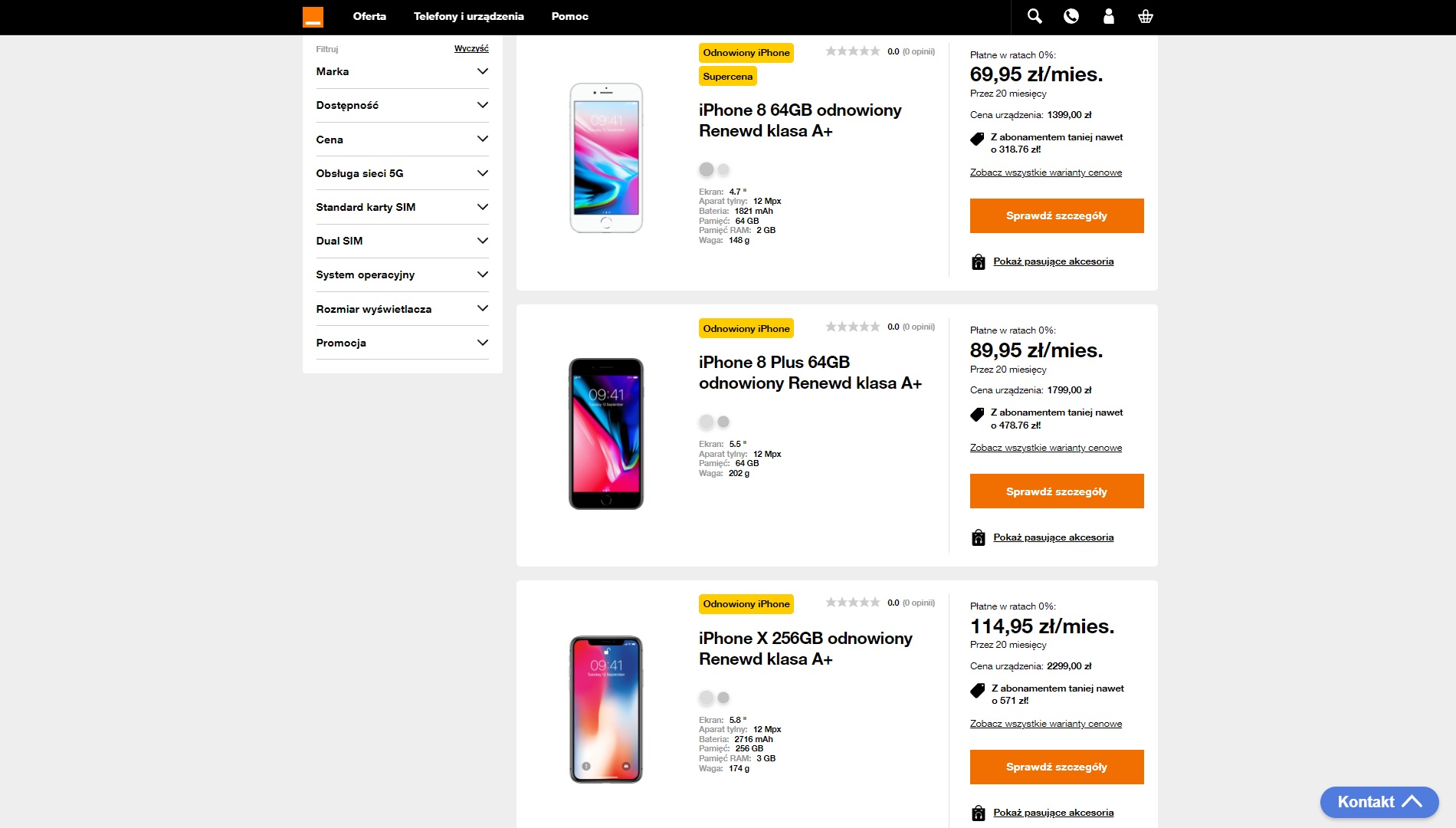 odnowiony iPhone w Orange cena