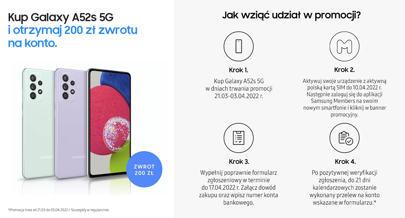 promocja Samsung Galaxy A52s 5G zwrot 200 złotych jak odebrać