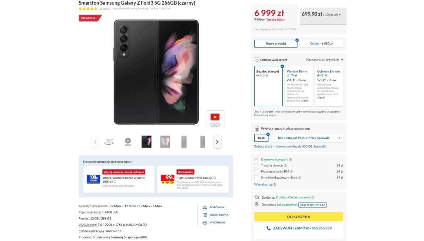 promocja na smartfon Samsung Galaxy Z Fold 3 RTV Euro AGD