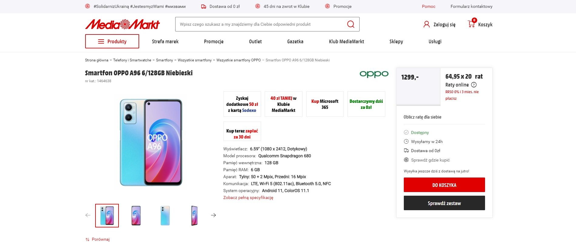 OPPO A96 za 1299 złotych w Media Markt