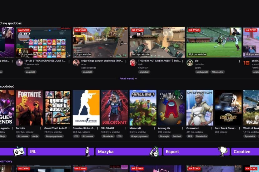 Strona główna Twitch zrzut ekranu