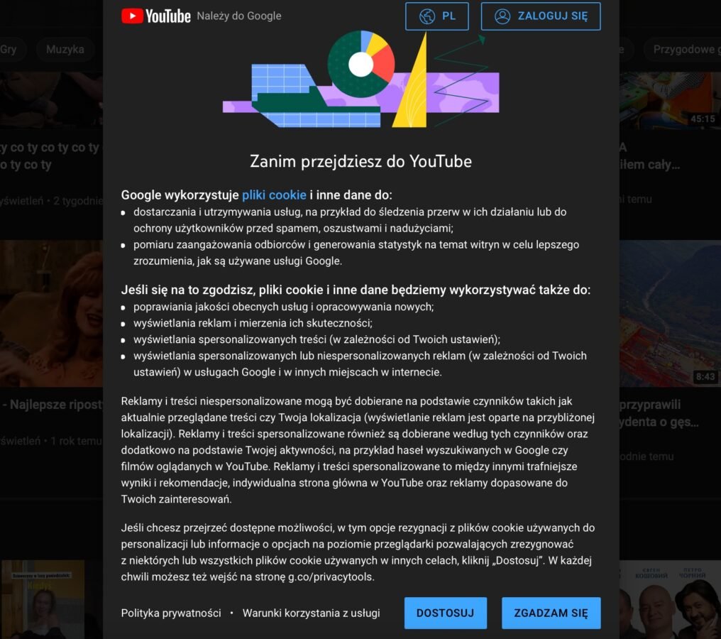 YouTube Google pliki cookie