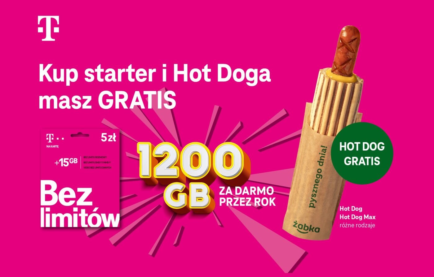 Grafika promocji hot-dog za starter T-Mobile w Żabce