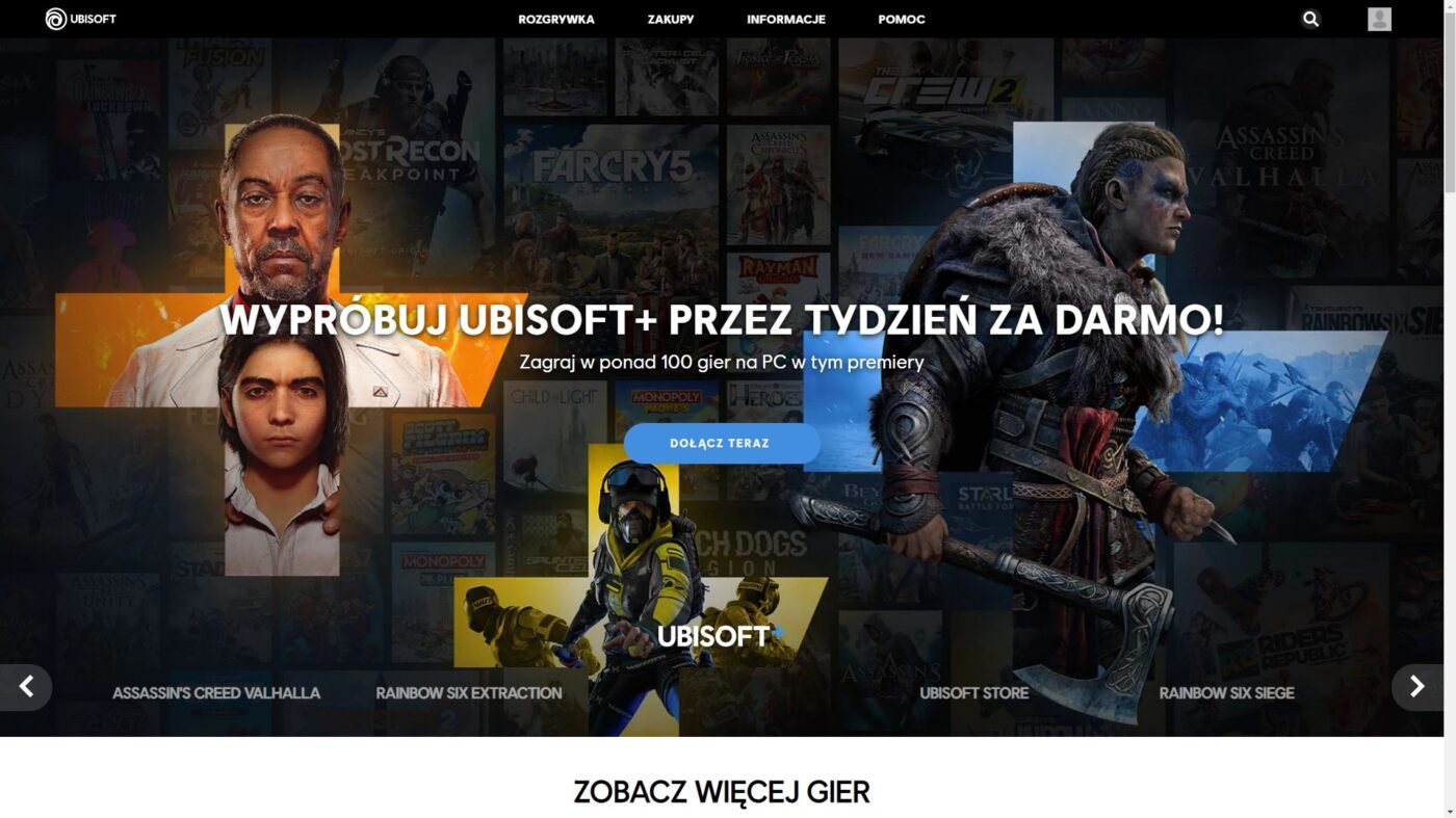 Ubisoft+ - strona usługi subskrypcyjnej